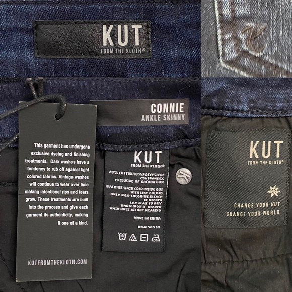 Kut from the Kloth Connie Ankle Skinny Jeans Folded Hem Pink Vertical Stripes 16 - Picture 3 of 16